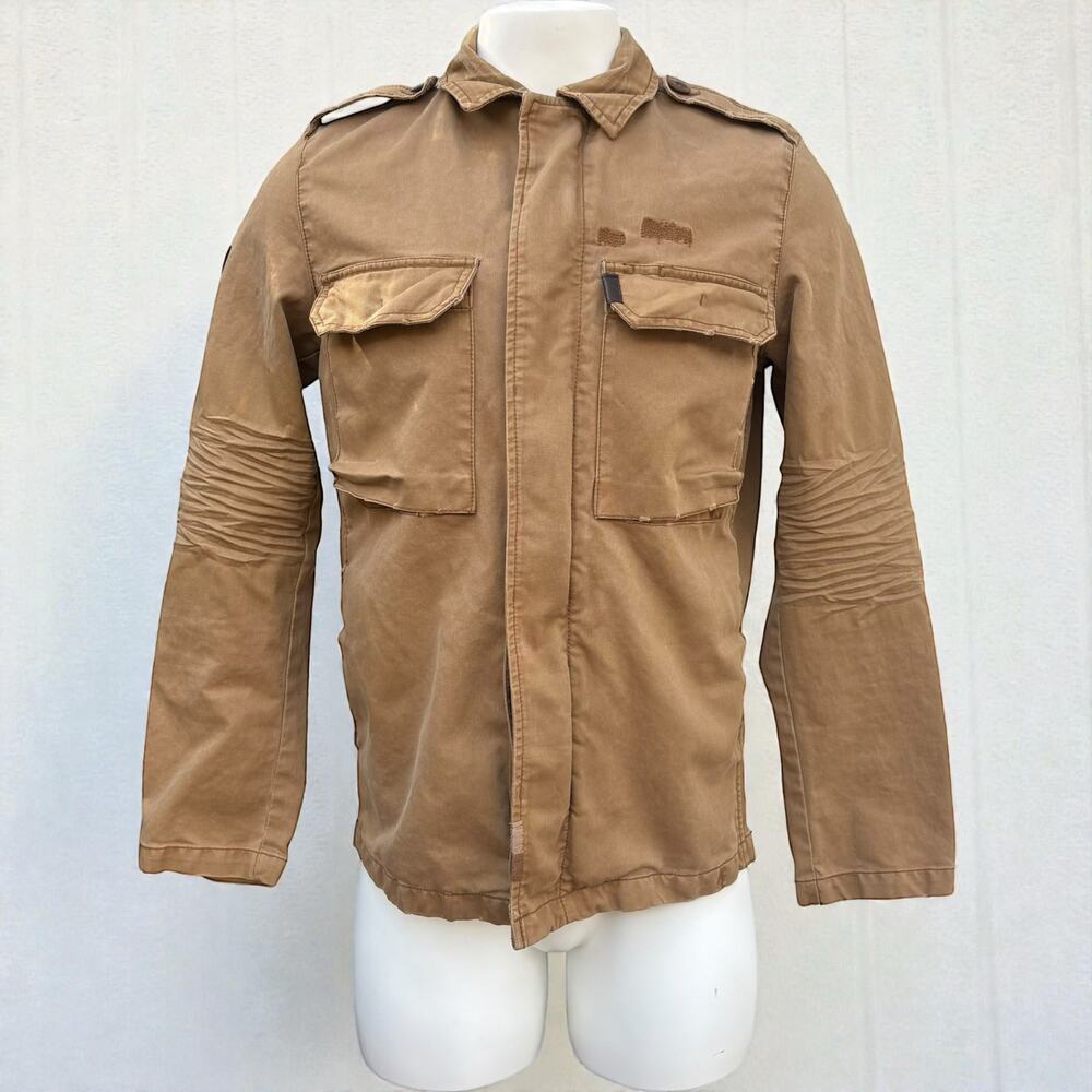 VTG American Eagle Military Jacket Coat Sm Khaki Tan Distressed Grunge Punk Y2k